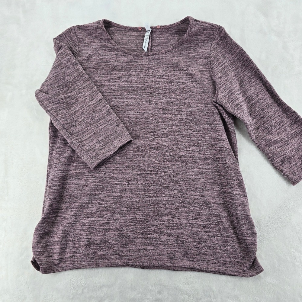 NY Collection Knit Top Womens M MHAF0334 Heathered Pink 3/4 Sleeve Side Slit